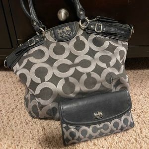 PRICE DROP Coach Madison OP Art Metallic Lurex Outline Sophia Satchel AND Wallet